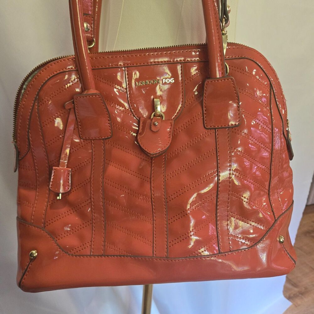 London Fog Vibrant Terracotta Structured Satchel Handbag Top Handle Zip Purse